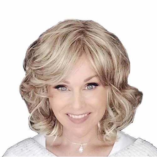 

Synthetic Wig Curly Matte Asymmetrical Wig Short Light golden Synthetic Hair 14 inch Women's Easy dressing curling Fluffy Blonde
