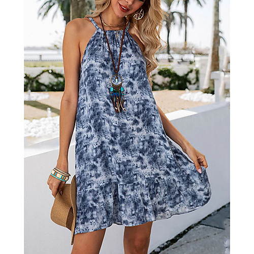 

Women's A Line Dress Knee Length Dress Blue Sleeveless Tie Dye Summer Round Neck Casual Chinoiserie 2021 S M L XL XXL 3XL