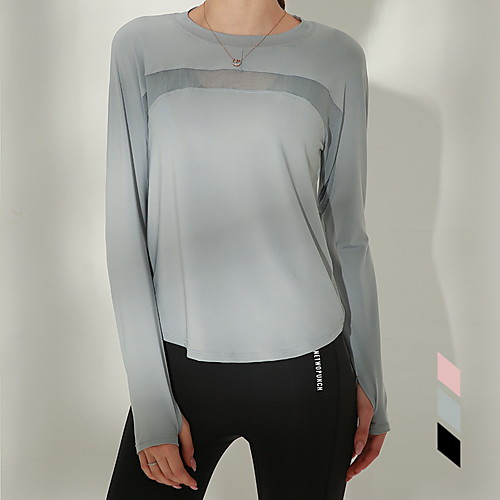 

Women's Yoga Top Thumbhole Patchwork Solid Color Black Pink Blue Mesh Elastane Running Fitness Gym Workout Tee / T-shirt Long Sleeve Sport Activewear Breathable Quick Dry Comfortable Stretchy