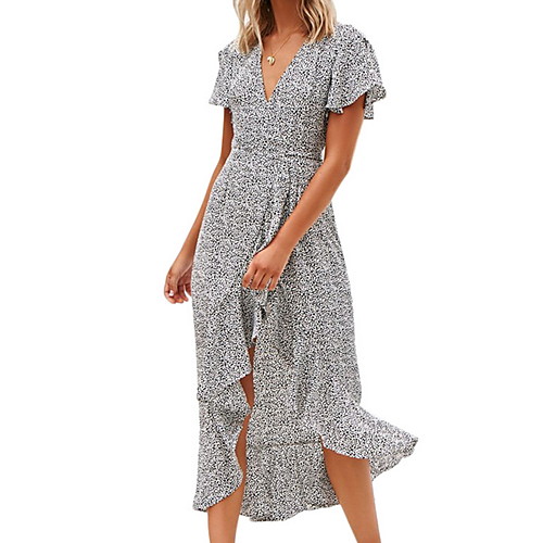 

Women's Sheath Dress - Short Sleeves Polka Dot Summer V Neck Elegant 2020 Gray S M L XL XXL