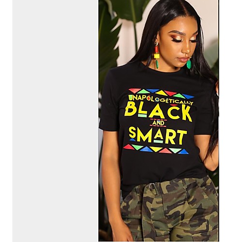 

Women's Tops Letter T-shirt - Print Round Neck Loose Basic Daily Spring Summer Black S M L XL 2XL 3XL
