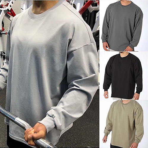 

Men's Cotton Workout Tops Running Shirt Winter Round Neck Active Training Fitness Jogging Breathable Moisture Wicking Soft Sportswear Top Long Sleeve Activewear Micro-elastic