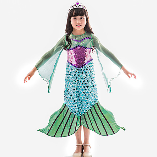 

The Little Mermaid Princess Dress Flower Girl Dress Girls' Movie Cosplay A-Line Slip Green Dress Children's Day Masquerade Satin / Tulle Sequin