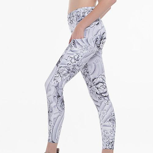 

Women's High Waist Yoga Pants Pocket Print Red / White Black with White Black Dark Gray WhiteGray Running Fitness Gym Workout Tights Leggings Sport Activewear Quick Dry Butt Lift Tummy Control High