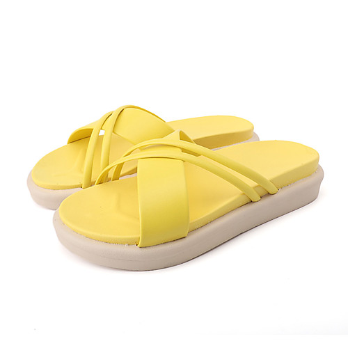 

Women's Slippers & Flip-Flops Summer Flat Heel Open Toe Casual Daily Outdoor PU Black / Yellow