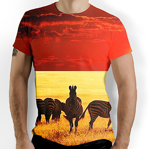 

Men's T shirt Graphic Optical Illusion Print Short Sleeve Daily Tops Orange