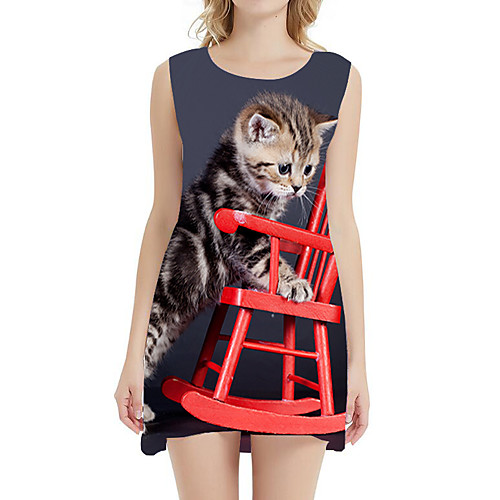 

Women's A Line Dress - Sleeveless Animal Patchwork Summer 3D Print Sexy Daily Holiday 2020 Yellow Camel Green Gray Light Blue S M L XL XXL XXXL