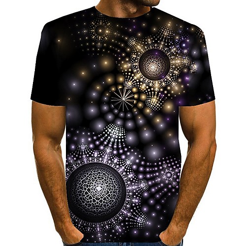 

Men's T shirt Graphic Geometric Short Sleeve Daily Tops Blue Yellow Brown