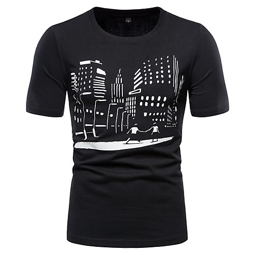 

Men's Abstract Black & White Print T-shirt - Cotton Basic Daily Going out Round Neck Black / Short Sleeve