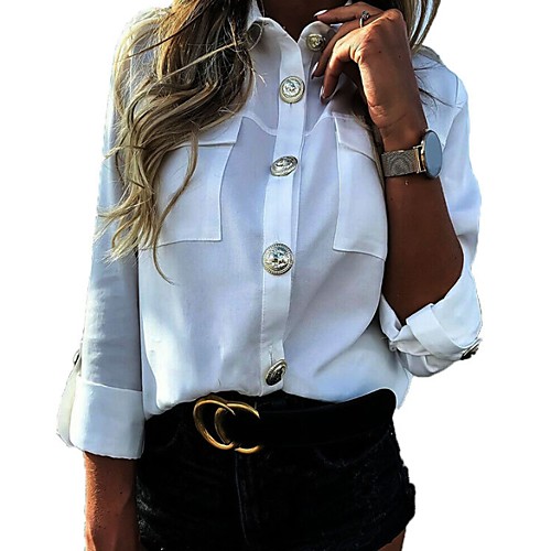 

Women's Solid Colored Shirt Daily Shirt Collar White / Black / Khaki