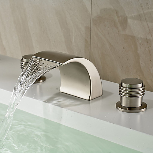 

Bathroom Sink Faucet - Widespread / Waterfall Nickel Brushed Deck Mounted Two Handles Three HolesBath Taps