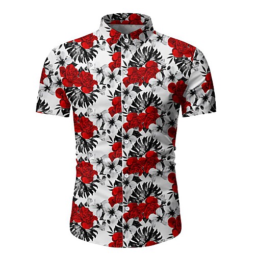 

Men's Floral Slim Shirt Daily White / Black / Short Sleeve