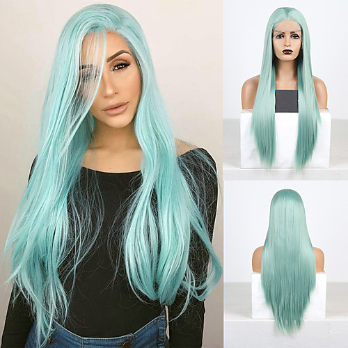 

Synthetic Lace Front Wig Straight Middle Part Lace Front Wig Long Green Synthetic Hair 18-26 inch Women's Soft Adjustable Party Green