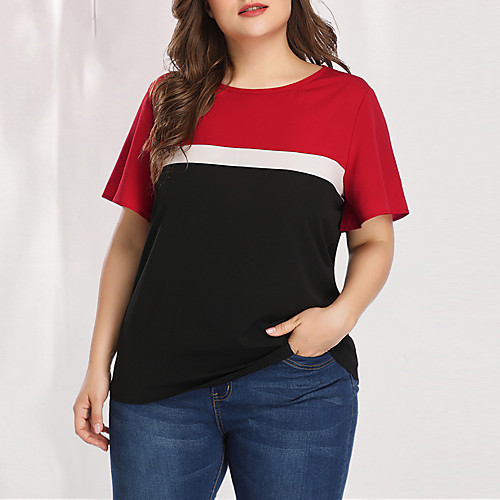 

Women's Plus Size Color Block Patchwork Blouse Basic Punk & Gothic Daily Going out Red