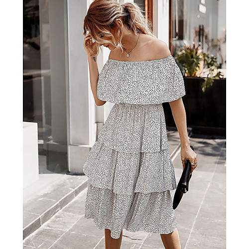 

Women's Sheath Dress - Short Sleeves Polka Dot Summer Elegant 2020 White Blue Blushing Pink S M L XL