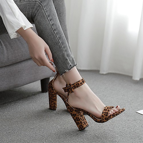 

Women's Sandals Summer Chunky Heel Open Toe Daily PU Brown