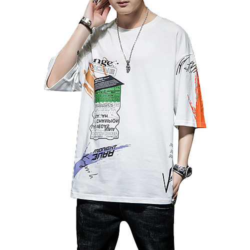 

Men's Graphic Solid Colored T-shirt - Cotton Daily Weekend Round Neck White / Black / Short Sleeve / Letter