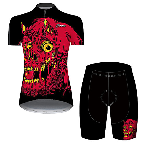 

21Grams Women's Short Sleeve Cycling Jersey with Shorts Black / Red Bike Breathable Quick Dry Sports Patterned Mountain Bike MTB Road Bike Cycling Clothing Apparel / Micro-elastic