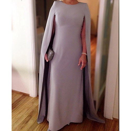

Sheath / Column Mother of the Bride Dress Elegant Jewel Neck Floor Length Stretch Satin Short Sleeve with Draping 2020