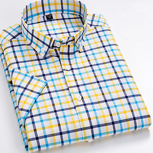 

Men's Shirt Plaid Print Short Sleeve Daily Tops Yellow