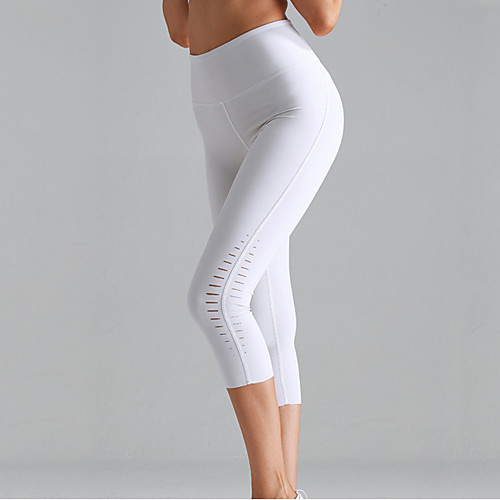 

Women's High Waist Yoga Pants Cut Out White Black Green Nylon Running Fitness Gym Workout 3/4 Capri Pants Sport Activewear Breathable Tummy Control Butt Lift Moisture Wicking High Elasticity Skinny