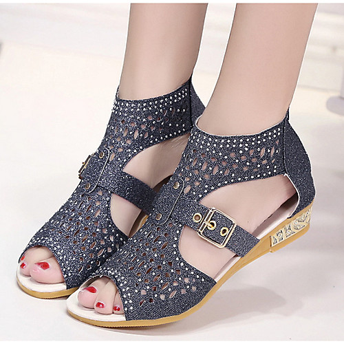 

Women's Sandals Wedge Sandals Summer Wedge Heel Peep Toe Daily PU Gold / Beige / Dark Blue