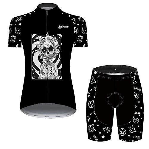 

21Grams Women's Short Sleeve Cycling Jersey with Shorts Black / White Animal Skull Bike Clothing Suit Breathable 3D Pad Quick Dry Ultraviolet Resistant Reflective Strips Sports Animal Mountain Bike