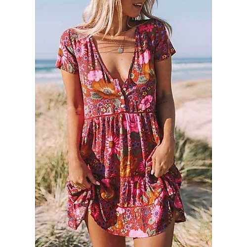 

Women's A-Line Dress Knee Length Dress - Short Sleeves Print Summer Casual Mumu 2020 Blue Red Green S M L XL XXL XXXL XXXXL XXXXXL