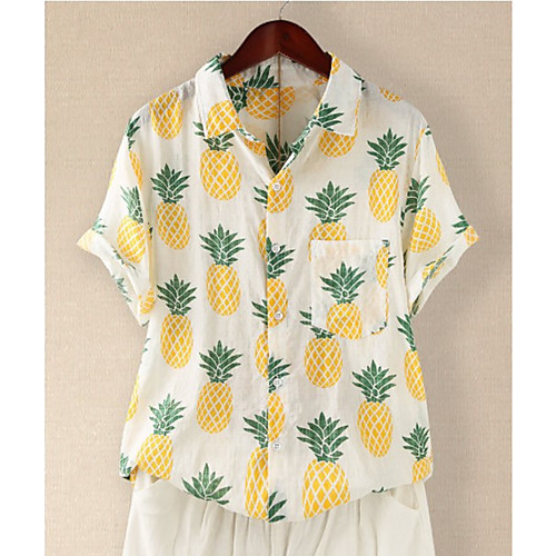 

Women's Plus Size Fruit Pineapple Print Loose Shirt Basic Daily Shirt Collar White