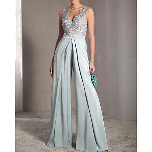 

Jumpsuits Elegant Sexy Engagement Prom Dress V Neck Sleeveless Floor Length Chiffon with Pleats Appliques 2020