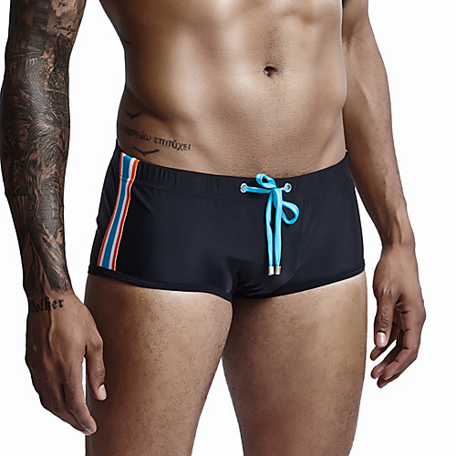 

Men's Sporty Red Blue Royal Blue Boy Leg Bottoms Swimwear Swimsuit - Striped Lace up M L XL Red