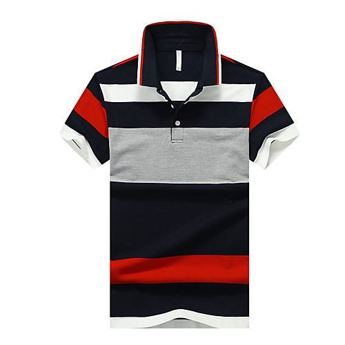 

Men's Striped Color Block Slim Polo - Cotton Business Basic Daily Work Shirt Collar Blue / Red / Green / Gray / Short Sleeve