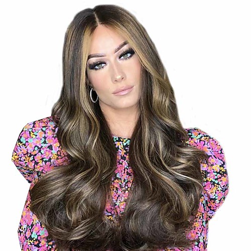 

Synthetic Wig Matte Body Wave Middle Part Wig Very Long Brown / Black Synthetic Hair 25 inch Women's Ombre Hair Middle Part curling Brown