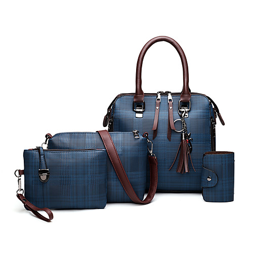 

Women's Chain PU Bag Set Lattice 4 Pieces Purse Set Black / Blue / Red