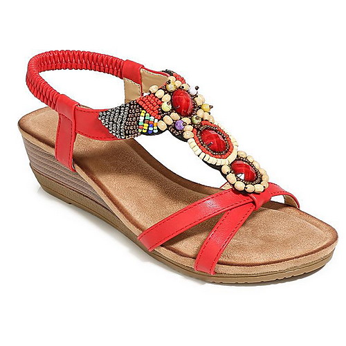 

Women's Sandals Wedge Sandals Summer Wedge Heel Open Toe Daily PU Camel / Black / Red