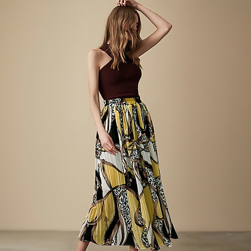 

Women's Daily Wear Active A Line Skirts - Floral Patchwork / Print Black Yellow XL XXL XXXL