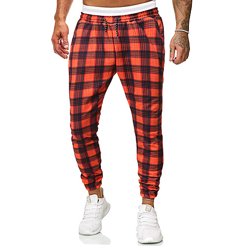 

Men's Basic Slim Chinos Sweatpants Pants - Plaid / Checkered Print Classic Red US34 / UK34 / EU42 / US36 / UK36 / EU44 / US38 / UK38 / EU46 / Drawstring / Elasticity