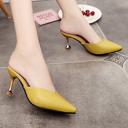 

Women's Slippers & Flip-Flops Summer Stiletto Heel Pointed Toe Daily PU Black / Yellow / Beige
