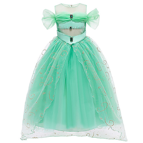 

Princess Princess Jasmine Dress Flower Girl Dress Girls' Movie Cosplay A-Line Slip Green Dress Children's Day Masquerade Tulle Polyester