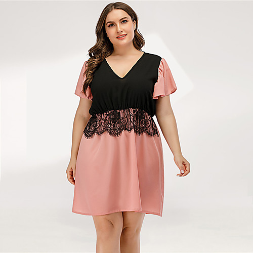 

Women's Sheath Dress - Short Sleeves Solid Color Lace Summer Casual Elegant Party Going out 2020 Blushing Pink L XL XXL XXXL XXXXL
