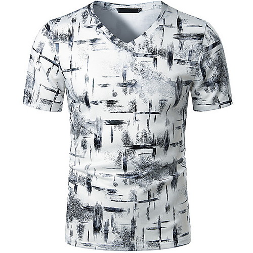 

Men's Geometric Print Slim T-shirt Basic Daily V Neck White / Light gray / Short Sleeve