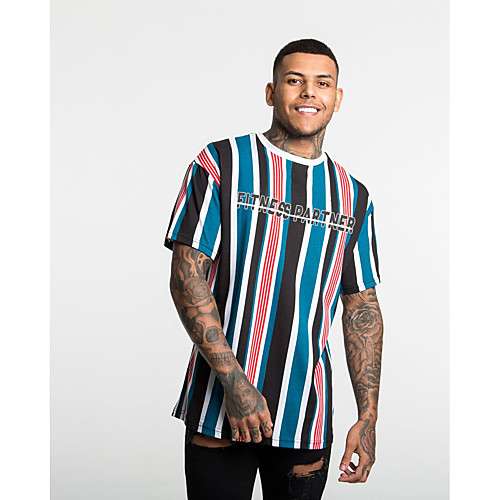 

Men's Running T-Shirt Workout Shirt Round Neck Active Training Fitness Jogging Breathable Moisture Wicking Soft Sportswear Stripes Tee / T-shirt Top Short Sleeve Activewear Micro-elastic
