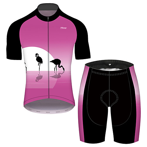 

21Grams Men's Short Sleeve Cycling Jersey with Shorts Pink Flamingo Animal Floral Botanical Bike Clothing Suit UV Resistant Breathable 3D Pad Quick Dry Reflective Strips Sports Flamingo Mountain Bike