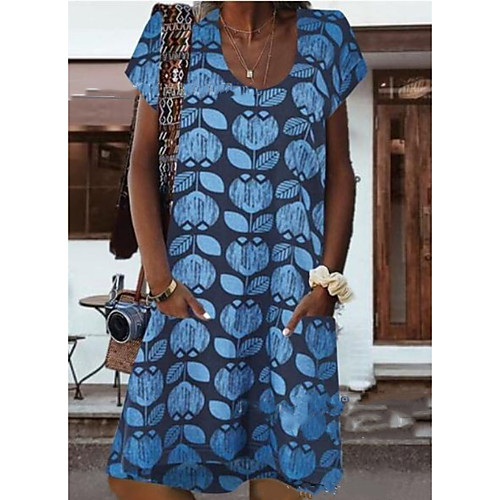 

Women's Knee Length Dress A-Line Dress - Short Sleeves Print Summer Casual Mumu 2020 Blue Light Blue S M L XL XXL XXXL XXXXL XXXXXL