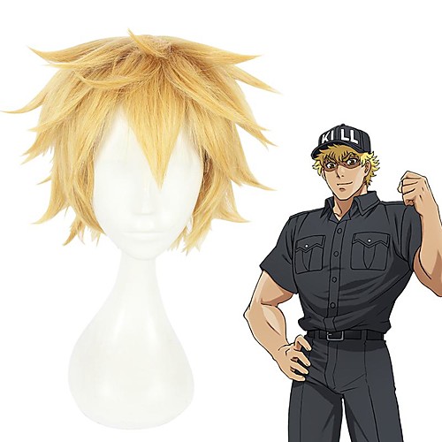 

Cosplay Wig Killer T Cell Cells at Work Straight Layered Haircut With Bangs Wig Short Blonde Synthetic Hair 14 inch Men's Anime Cosplay Cool Blonde