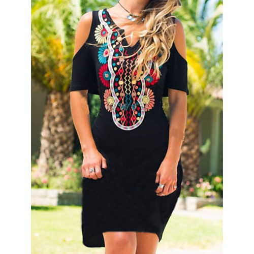

Women's Shift Dress Knee Length Dress Black Half Sleeve Floral Summer V Neck Hot Elegant vacation dresses 2021 S M L XL XXL 3XL