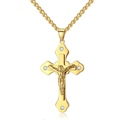 

Men's Cubic Zirconia Pendant Necklace Cross Crucifix Fashion Titanium Steel Steel Gold Silver 60 cm Necklace Jewelry For Gift Daily