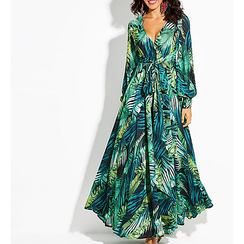

Women's Swing Dress Maxi long Dress Purple Green Long Sleeve Floral Deep V Hot S M L XL XXL 3XL