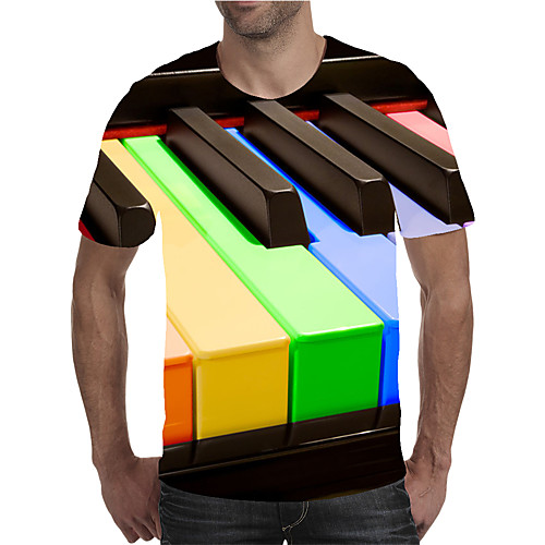 

Men's Plus Size Geometric Color Block Print T-shirt Street chic Exaggerated Holiday Going out Round Neck Rainbow / Short Sleeve