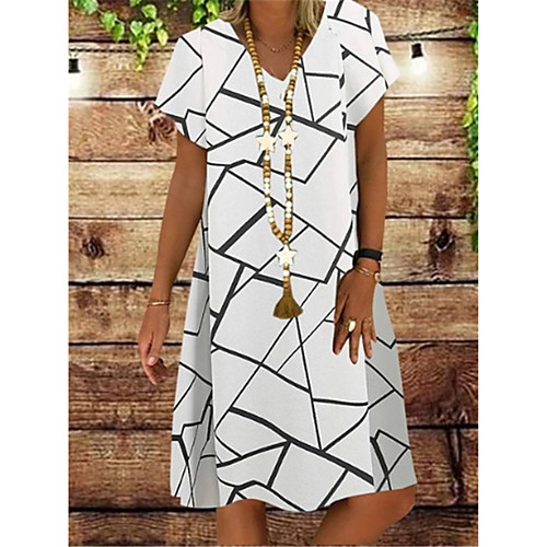 

Women's A Line Dress - Short Sleeves Print Patchwork Summer V Neck Casual Vintage Daily Belt Not Included Oversized 2020 White Black Navy Blue S M L XL XXL XXXL XXXXL XXXXXL